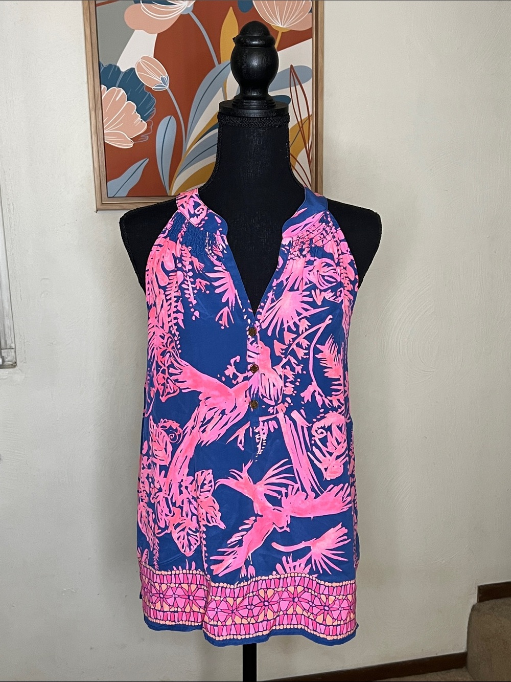 Lilly Pulitzer Indigo Night Caw Silk Bailey Sleeveless Top Size S